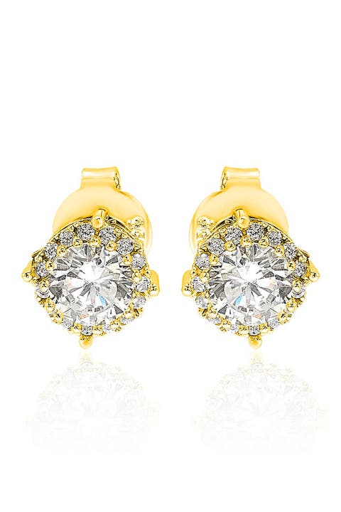 Gold Sterling Silver Cubic Zirconia Stud Earrings
