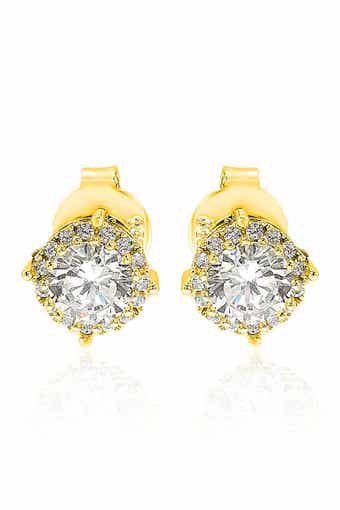 Gold Sterling Silver Cubic Zirconia Stud Earrings