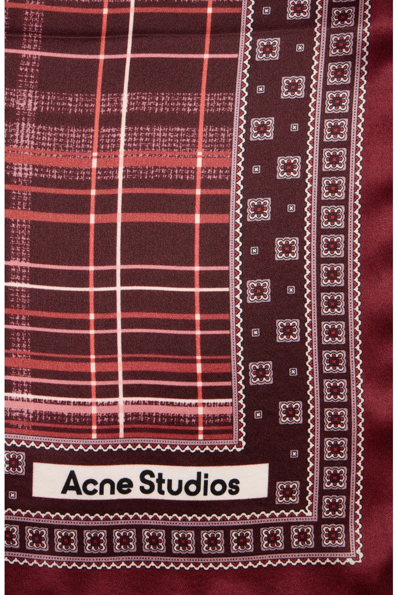 Volta Check Organic Silk Square Scarf, Alternate, color, BURGUNDY/ BROWN