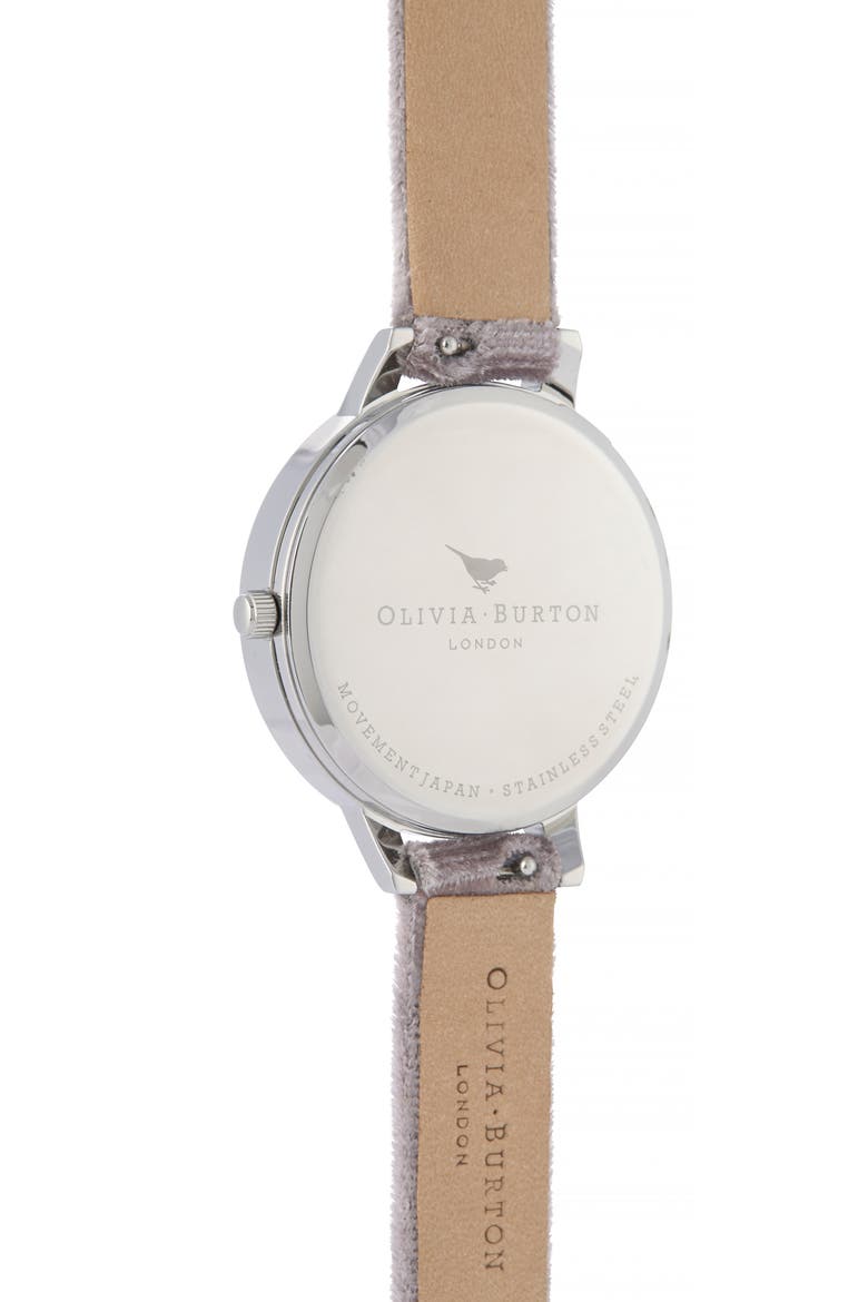 Velvet Strap Watch, 34mm, Alternate, color, GREY LILAC/ SILVER