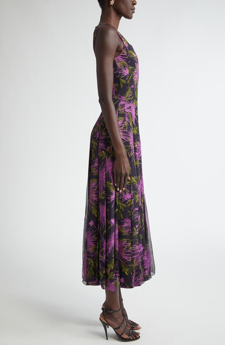Oscar de la Renta Chrysanthemum Print Paneled Midi Dress, Alternate, color,