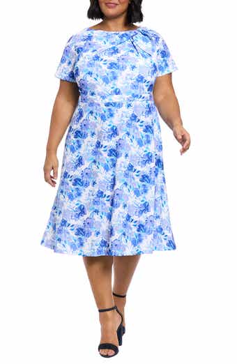 Floral Tie Neck Short Sleeve Fit & Flare Midi Dress