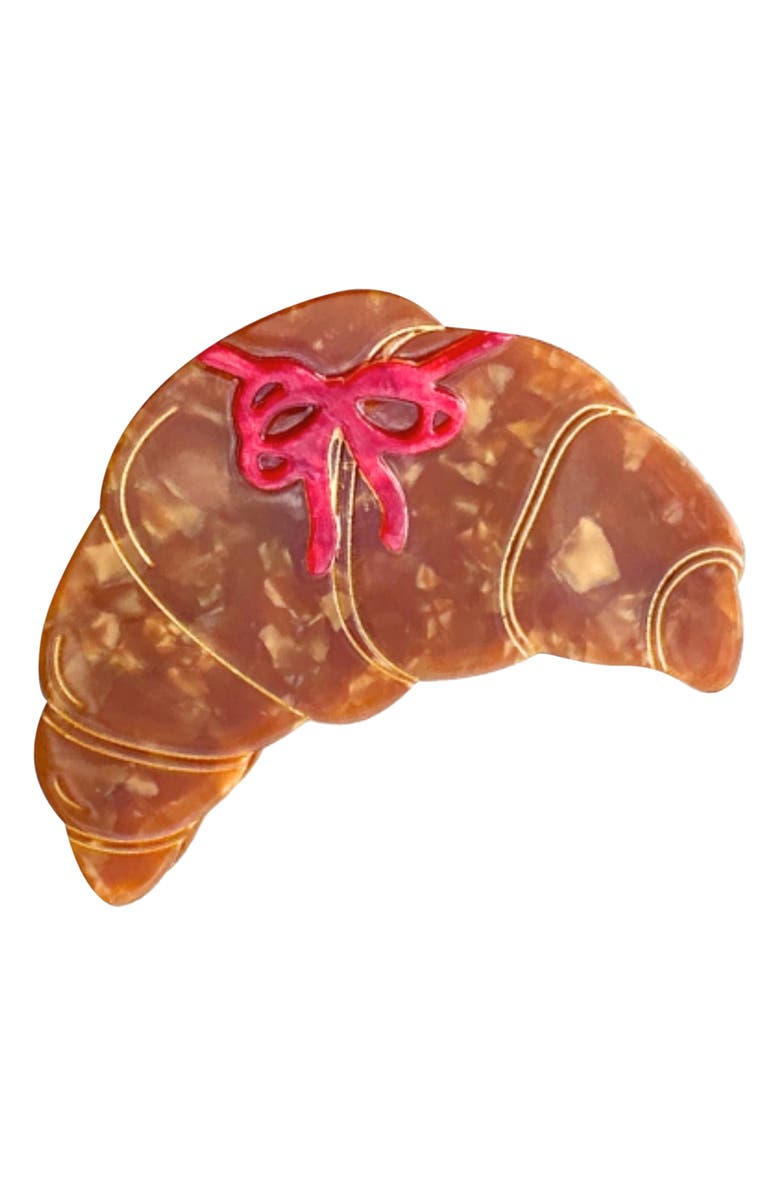 Solar Eclipse Hand Painted Bow Croissant Claw Clip, Main, color, Brown