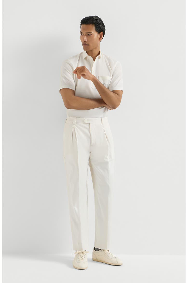 Garment-dyed trousers in American Pima cotton comfort gabardine with tee holder, Alternate, color, White