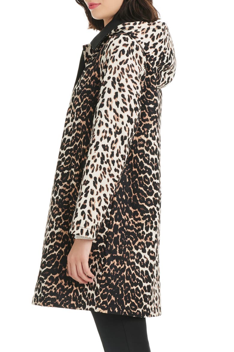 water resistant leopard print a-line raincoat, Alternate, color, DOWNTOWN LEOPARD