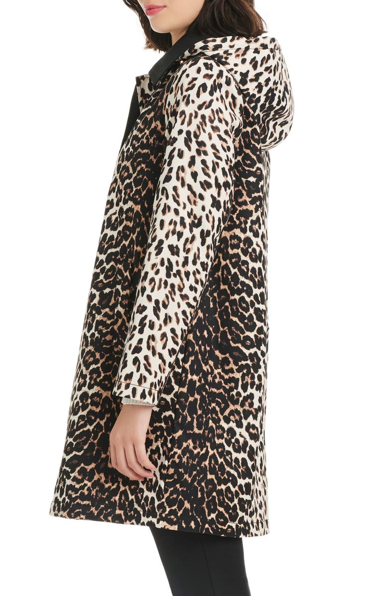 Kate Spade New York water resistant leopard print a-line raincoat, Alternate, color, Downtown Leopard