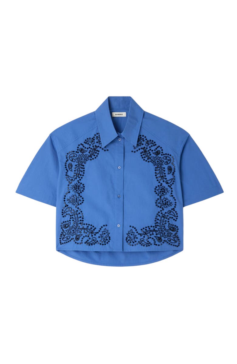 SANDRO Embroidered and beaded shirt, Alternate, color, Blue