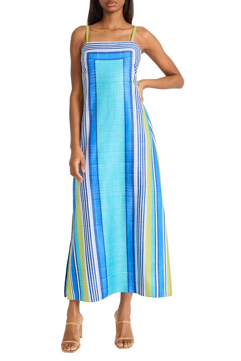 Side Slit Maxi Dress, Main, color, LIME/ BLUE
