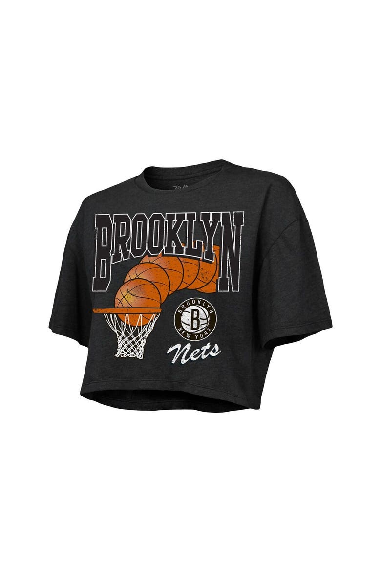 Women's Majestic Threads Charcoal Brooklyn Nets Bank Shot Cropped T-Shirt, Alternate, color, Charcoal