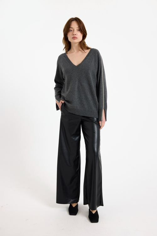 Brodie Pure Cashmere Glitz Split Cuff Relaxed V-neck Jumper