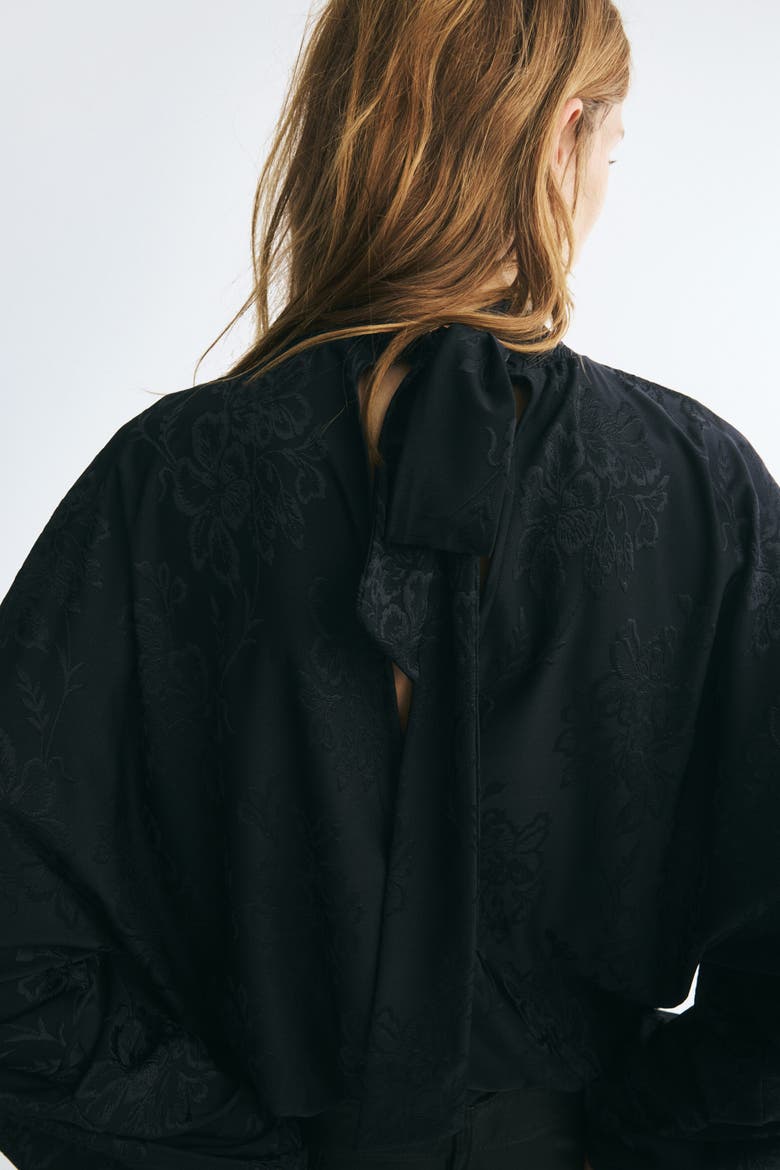 Tie-detail Jacquard-jersey Blouse, Alternate, color, Black