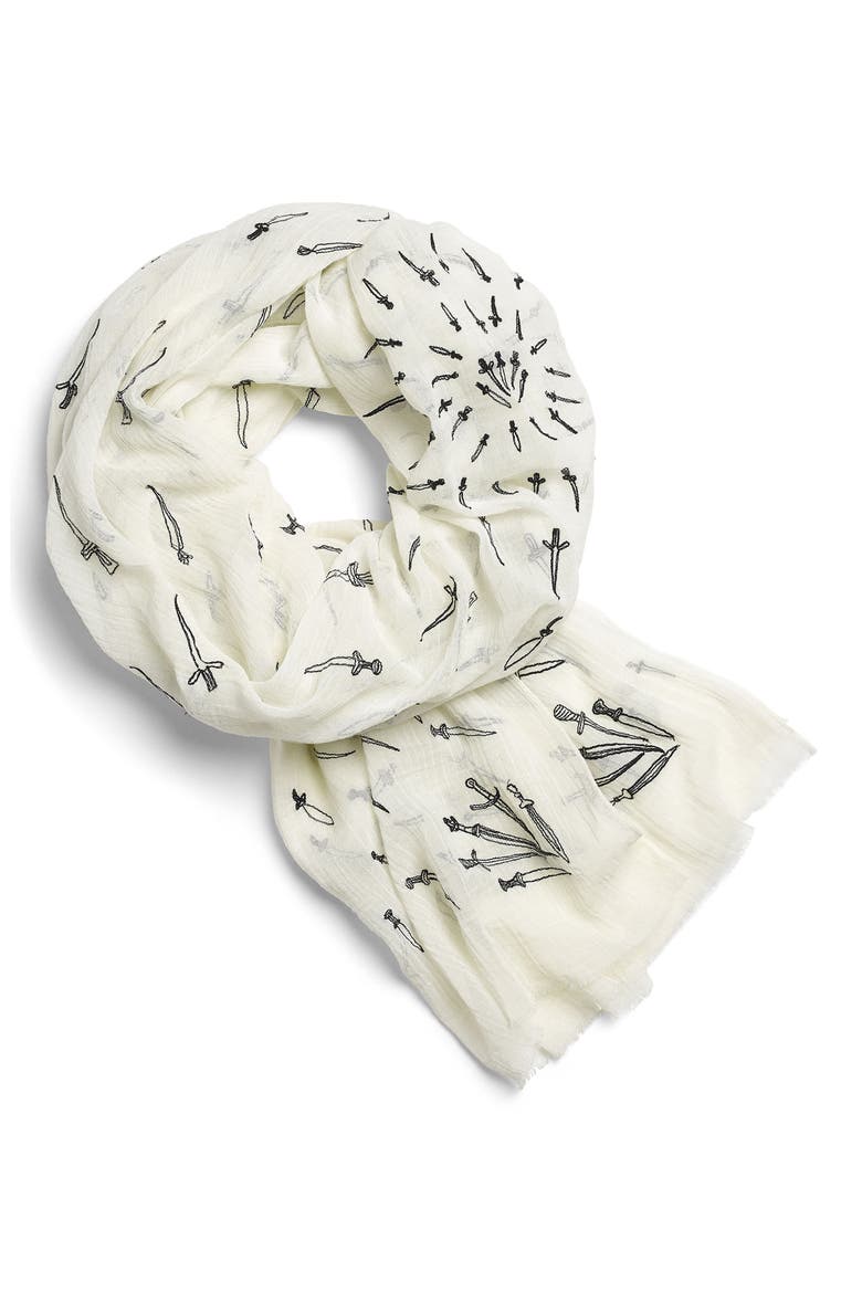 Embroidered Dagger Scarf, Alternate, color, WHITE MULTI