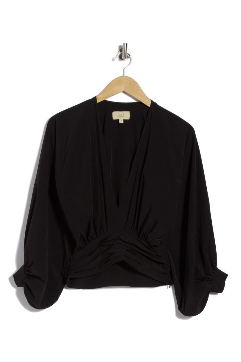 Eleonor Plunge Neck Long Sleeve Top, Main, color, BLACK