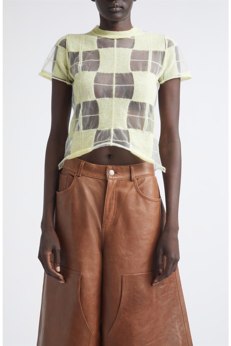 Hane Sheer Check Short Sleeve Sweater, Main, color, LIME