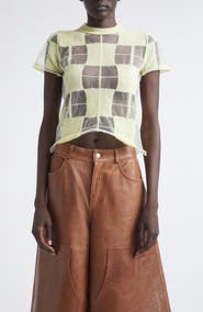Haikure Hane Sheer Check Short Sleeve Sweater