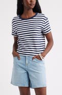 Caslon® Drop Shoulder Short Sleeve Stripe Cotton Tee