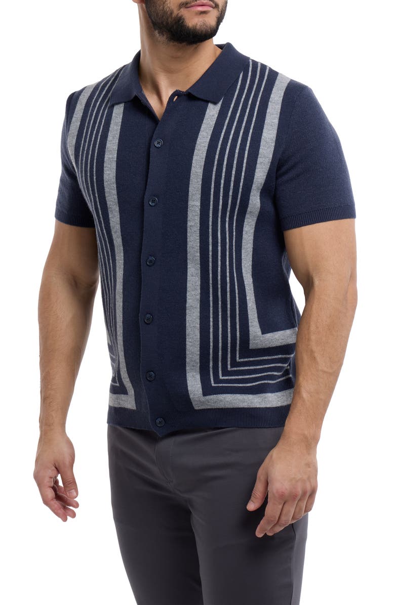 Spring + Mercer Stripe Polo Sweater, Alternate, color, Navy