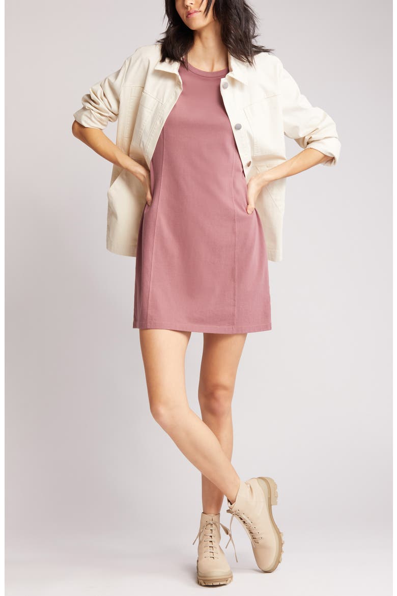 Seamed Organic Cotton T-Shirt Dress, Main, color, BROWN ROSE