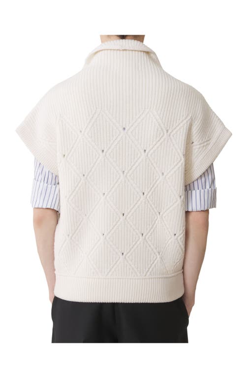 Lanvin Diamond Detail Sleeveless Wool Sweater In White