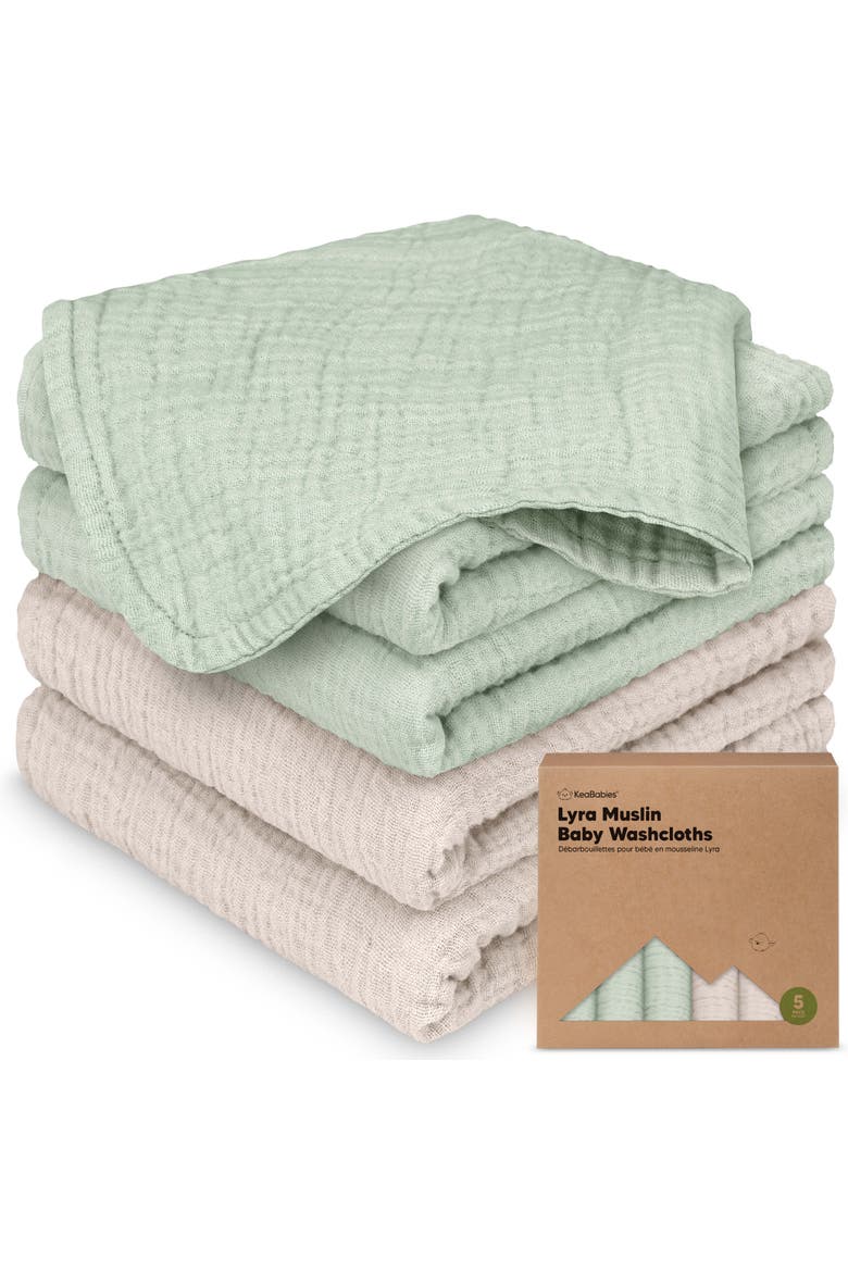 5-Pack Lyra Muslin Baby Washcloths, Main, color, Sage