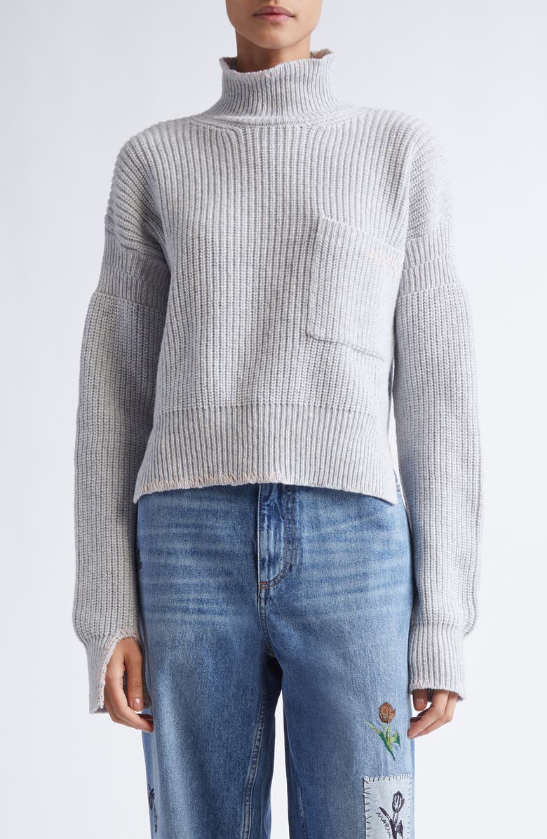 Marni Mending Logo Virgin Wool Mock Neck Sweater, Main, color, Tonic