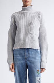 Marni Mending Logo Virgin Wool Mock Neck Sweater