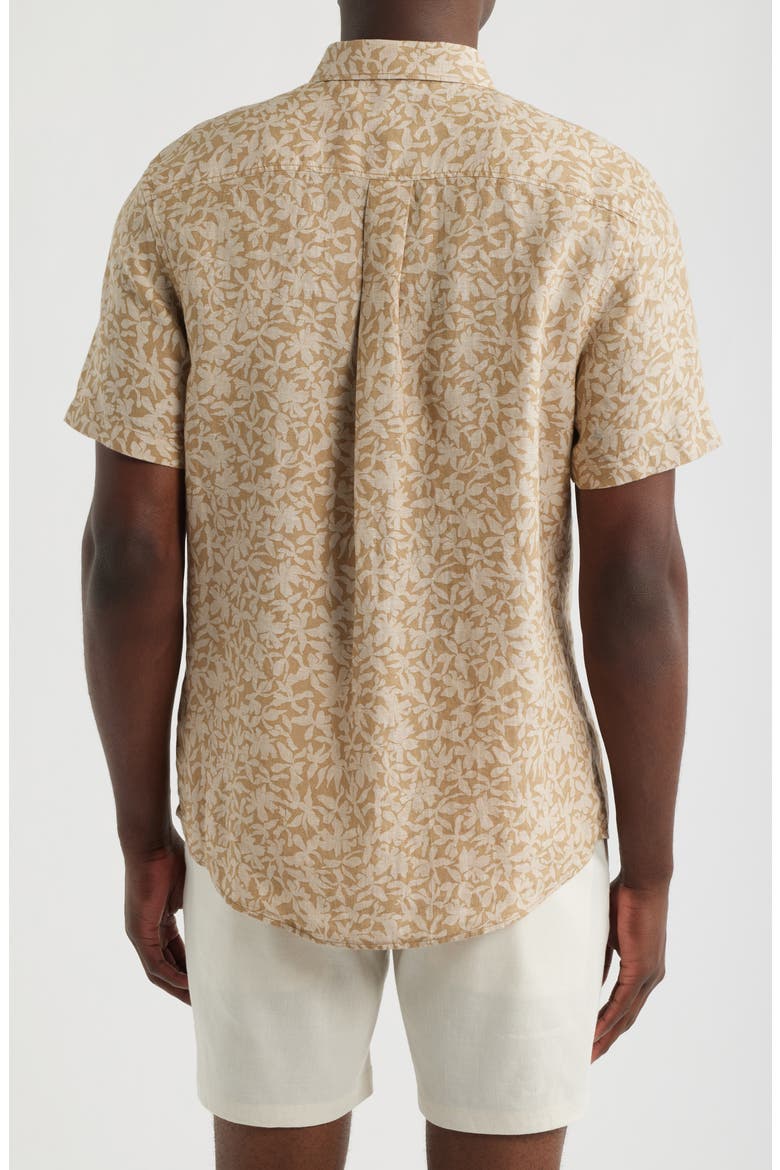 Shadows Short Sleeve Linen Button Front Shirt, Alternate, color, TAN FLORAL SHADOWS