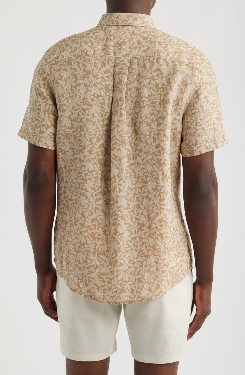 Nordstrom Shadows Short Sleeve Linen Button Front Shirt, Alternate, color, Tan Floral Shadows