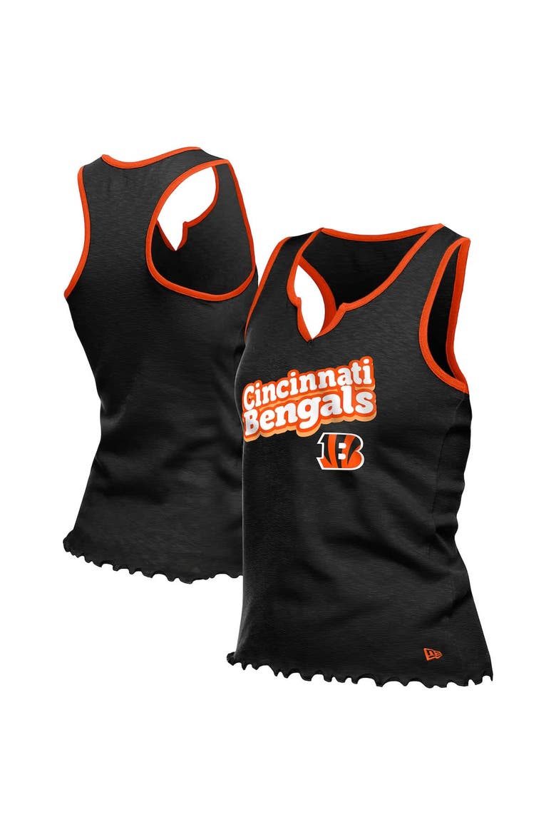 Women's New Era  Black Cincinnati Bengals Lettuce Hem Notch Neck Tri-Blend Tank Top, Alternate, color, Black