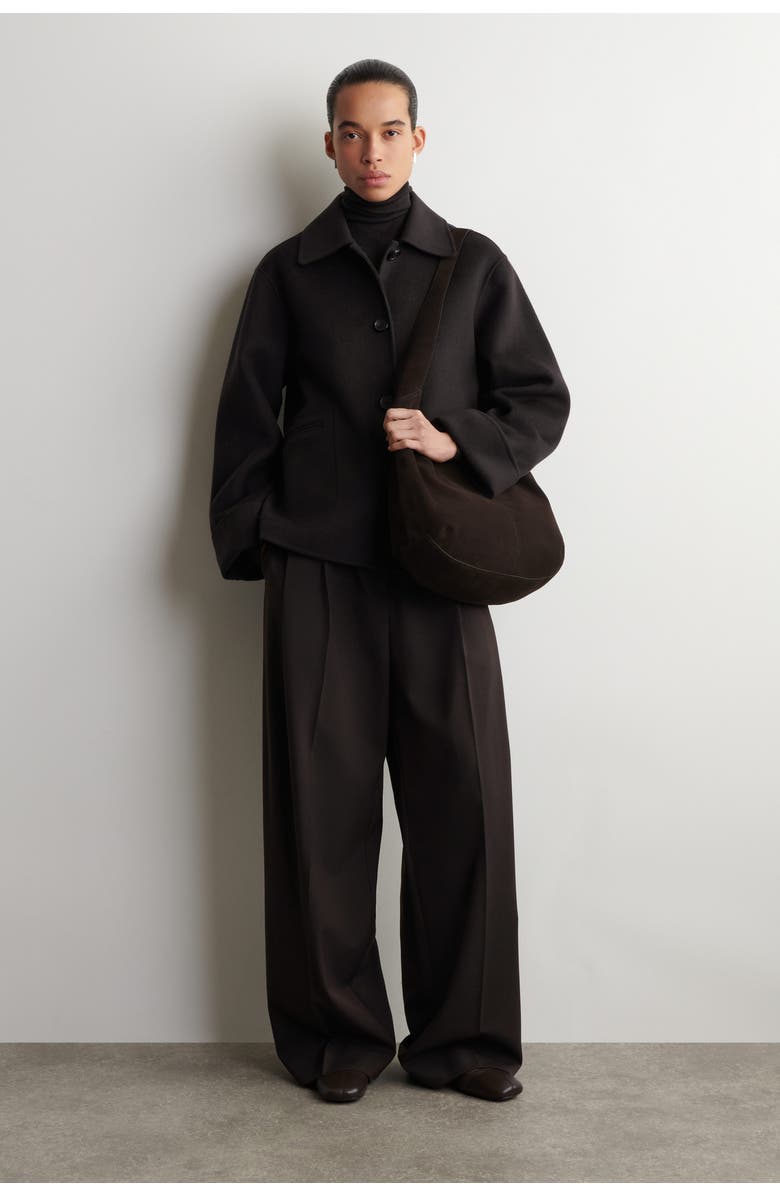 COS Knoll Shoulder Bag - Suede, Alternate, color, Ebony