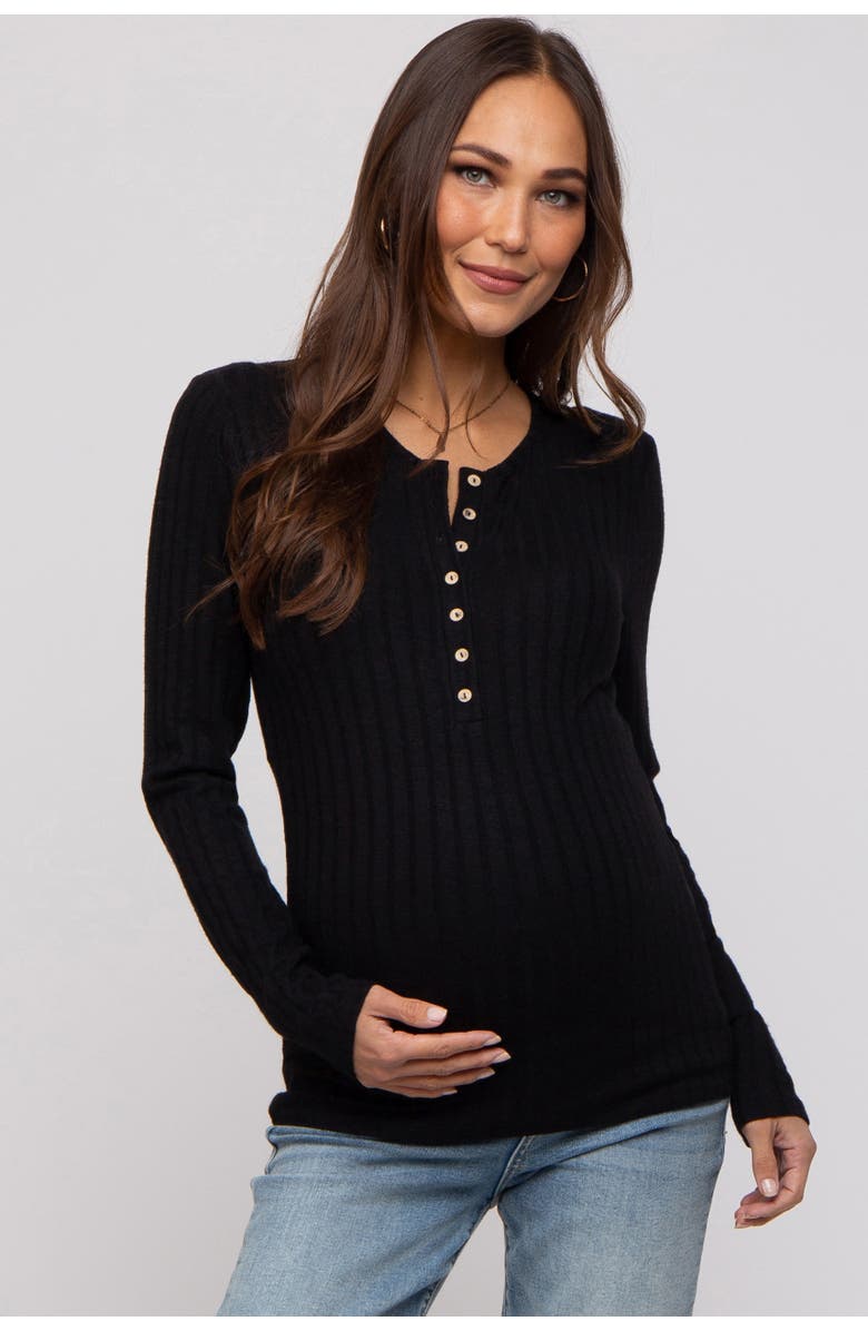 PinkBlush Ribbed Knit Button Long Sleeve Top, Main, color, 