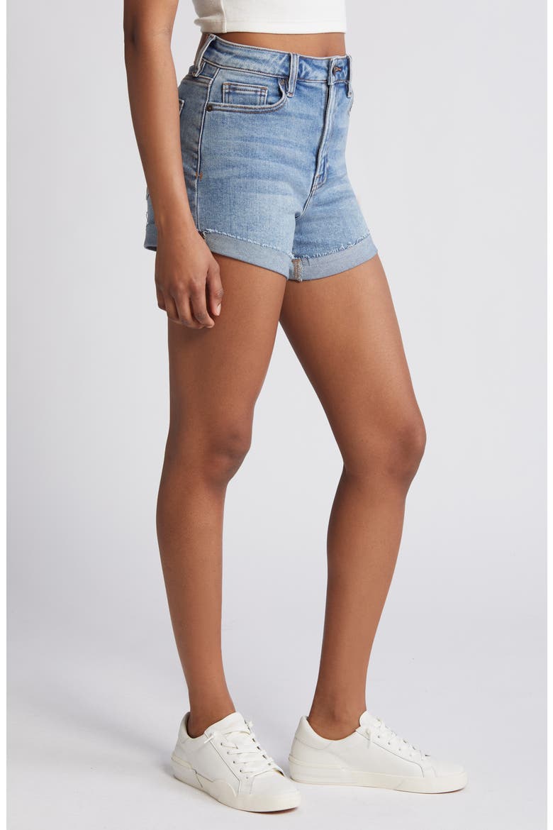 Cuffed High Waist Denim Shorts, Alternate, color, MEDIUM WASH