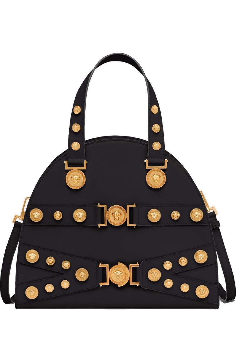 Versace Tribute Studded Leather Satchel, Main, color,