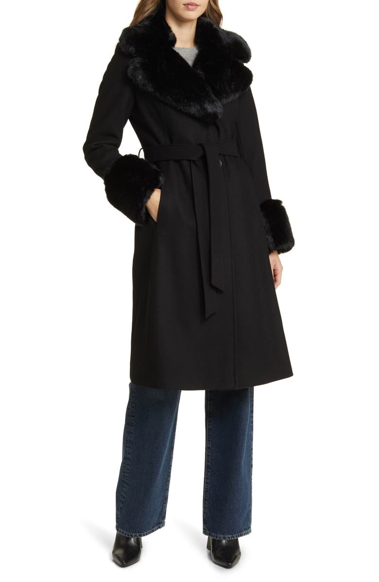 Via Spiga Wool Blend Belted Coat with Faux Fur Trim, Main, color,