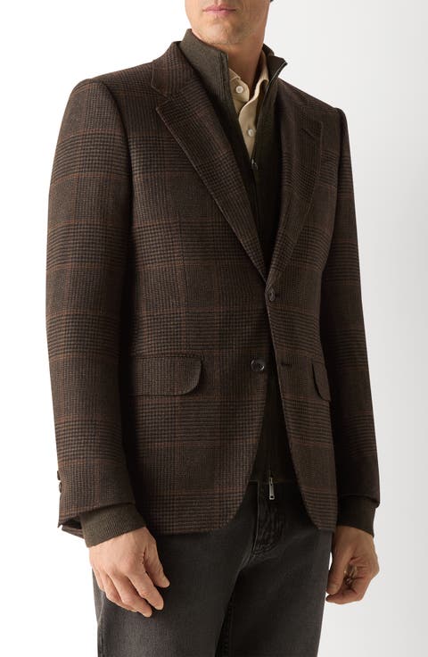 Regular Fit Plaid Cashmere Sport Coat