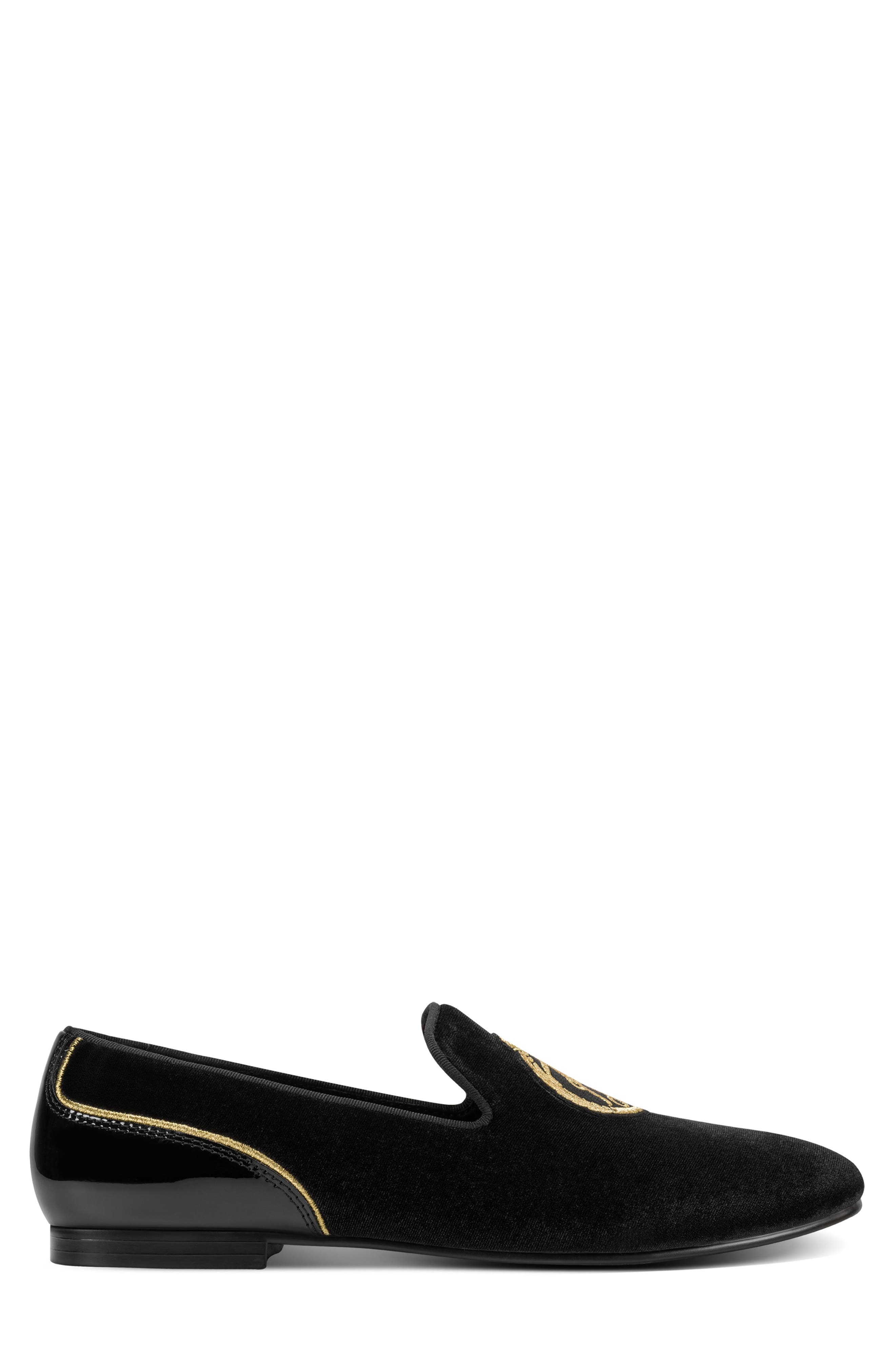 KARL LAGERFELD PARIS Velvet Smoking Slipper, Alternate, color, Black
