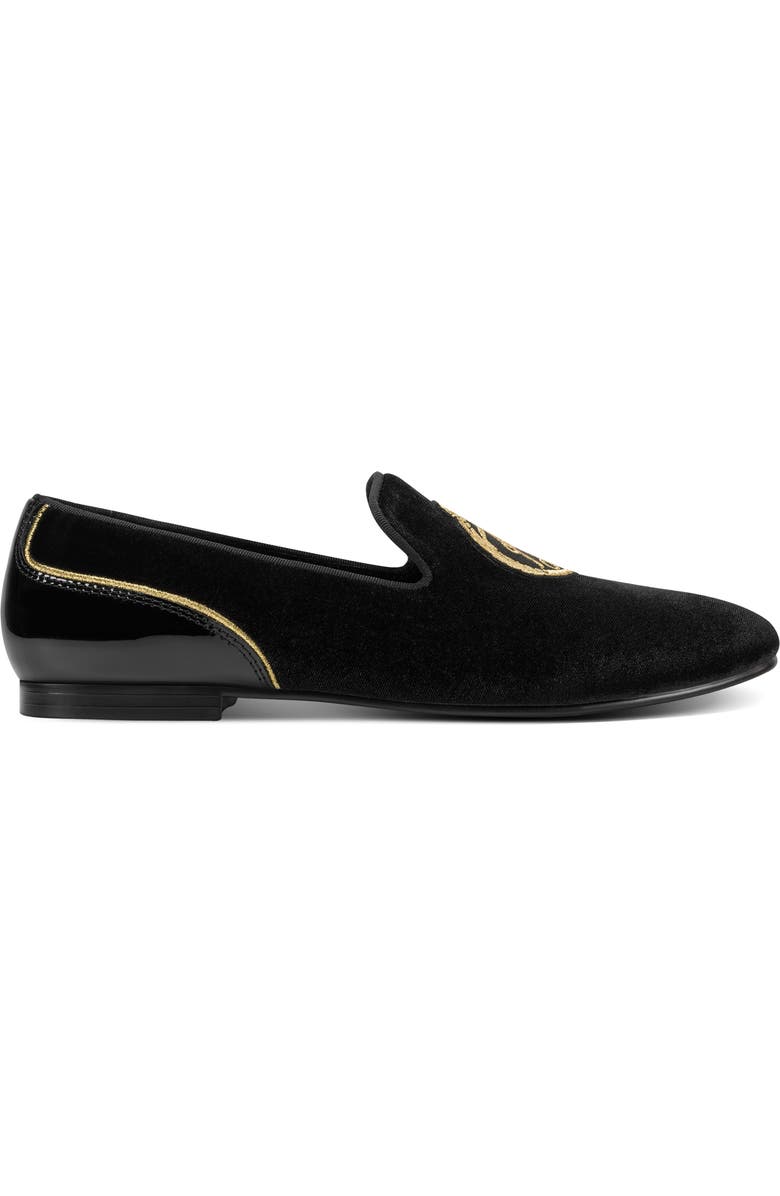 KARL LAGERFELD PARIS Velvet Smoking Slipper, Alternate, color, Black