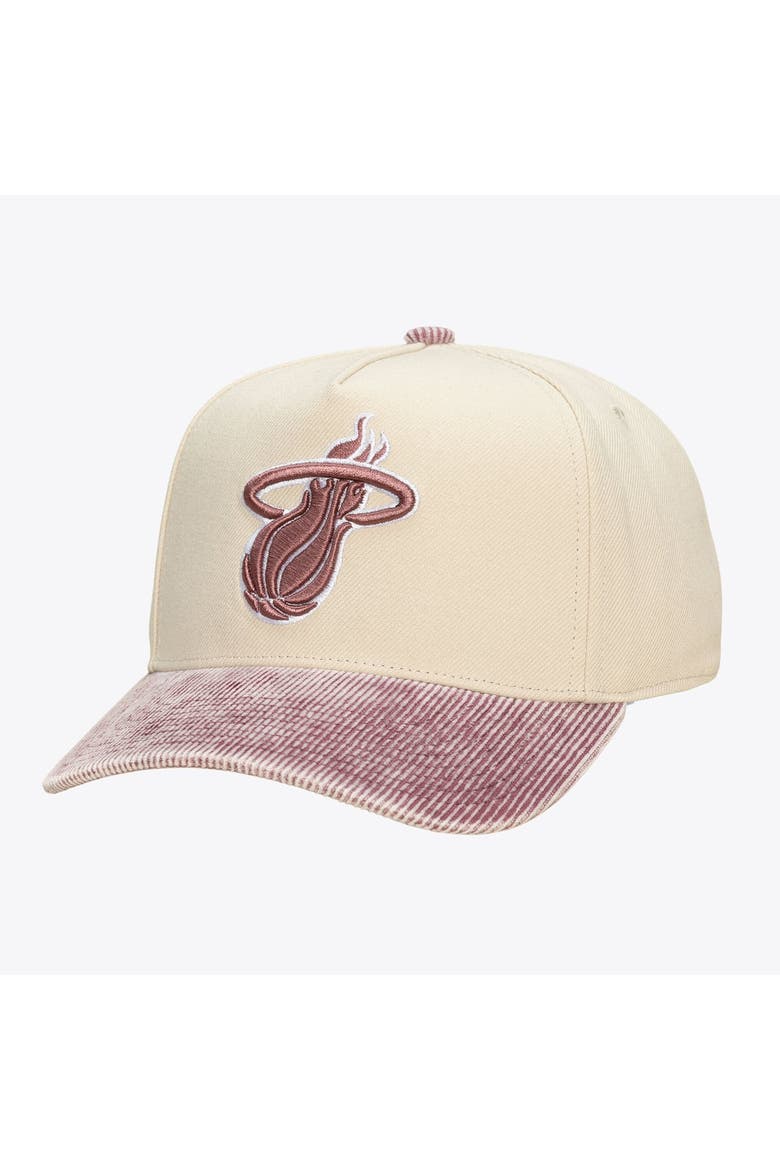 Unisex Mitchell & Ness Cream/Red Miami Heat Faded Pro Snapback Hat, Main, color, Cream