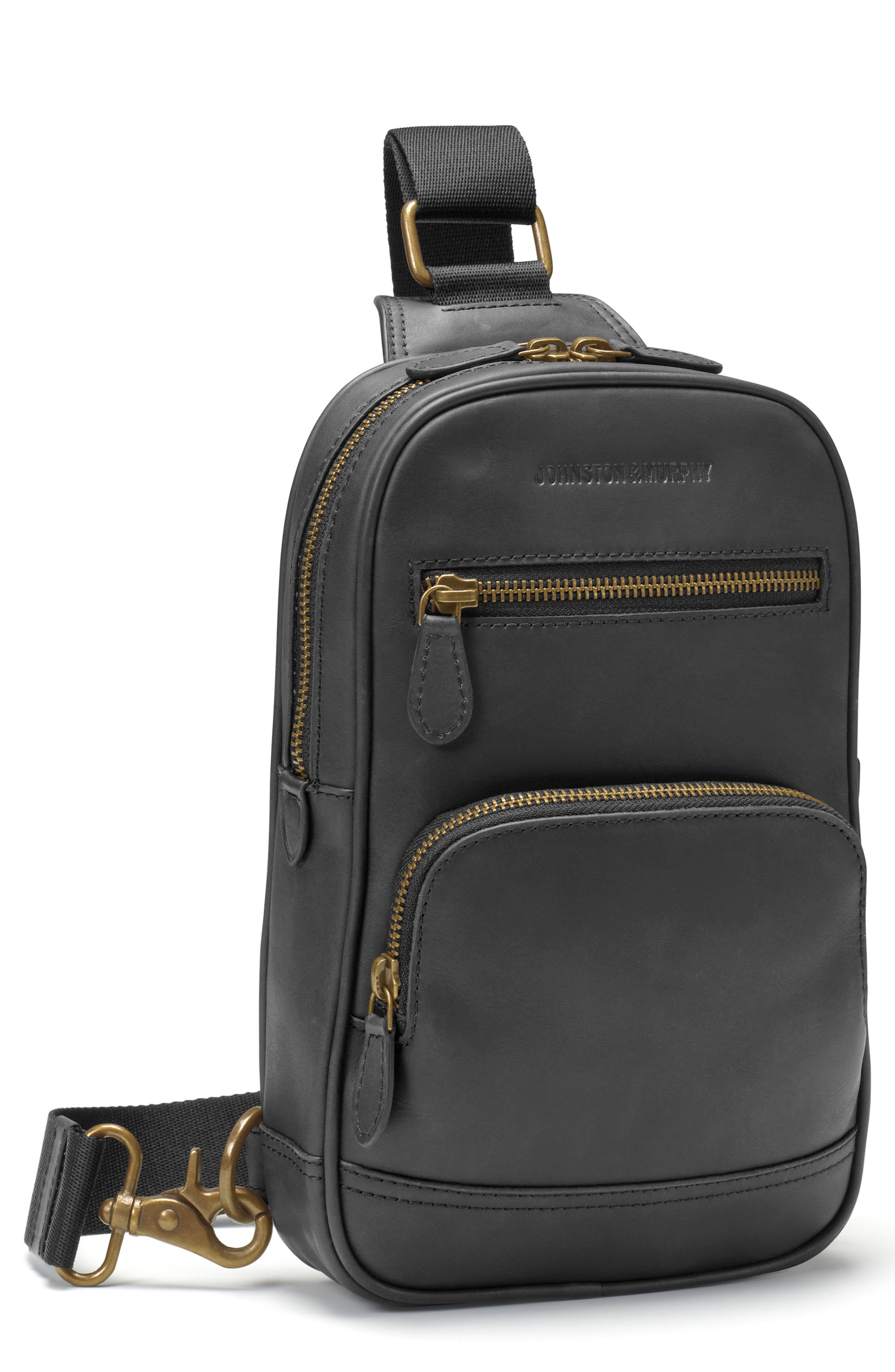 Johnston & Murphy Rhodes Water Repellent Leather Sling Bag, Main, color, 