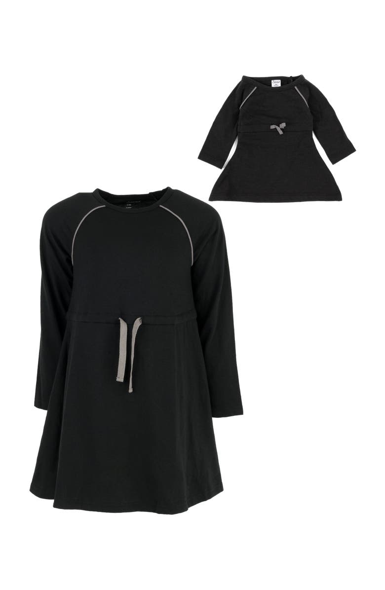 Leveret Girls Bow Tie Dress with Matching Doll Dress, Main, color, Black