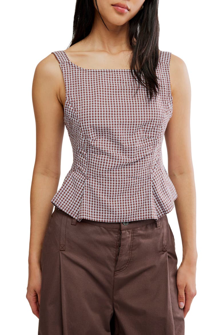 Sunfaded Gingham Peplum Top, Main, color, FROSTY LILAC COMBO