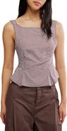 Free People Sunfaded Gingham Peplum Top