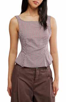 Sunfaded Gingham Peplum Top