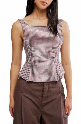 Sunfaded Gingham Peplum Top