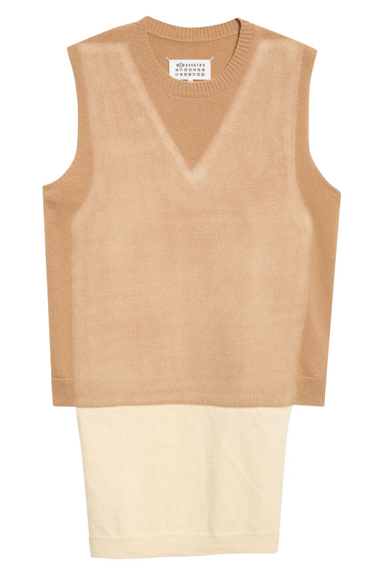 Fuse Trompe L'Oeil Virgin Wool Sweater Vest, Alternate, color, CAMEL/ ECRU