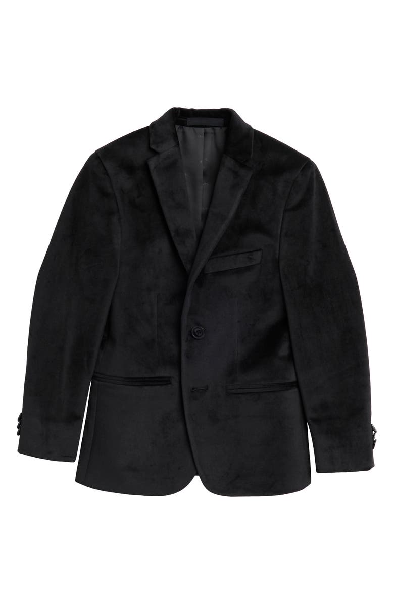 Michael Kors Kids' Black Velvet Notch Lapel Sport Coat, Main, color, Black