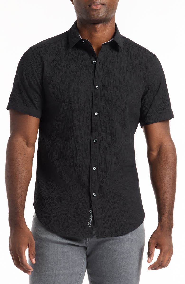 Robert Graham Harbor Short Sleeve Stretch Cotton Button-Up Shirt, Main, color, Black