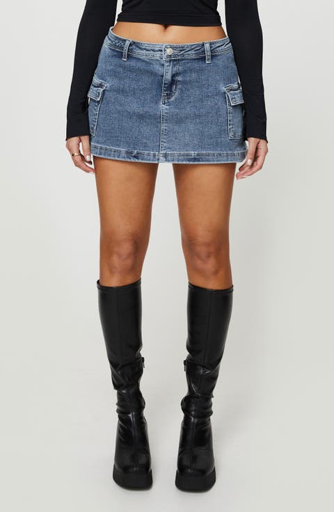 Grishea Low Rise Cargo Denim Miniskirt