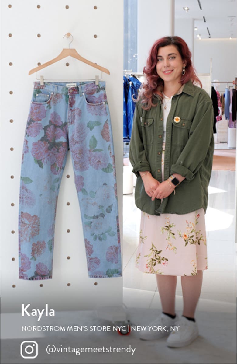 Floral Print Straight Leg Jeans, sales video thumbnail