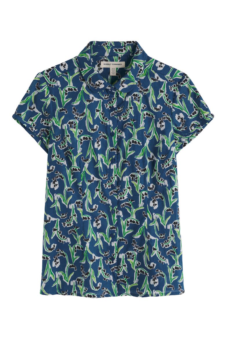 Rushmaker Floral Print Organic Cotton Voile Button-Up Shirt, Alternate, color, PAINTY BLUEBELL DARK VOYAGE